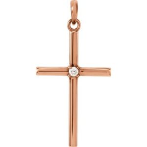 14K Rose Gold Natural White Sapphire Cross Pendant