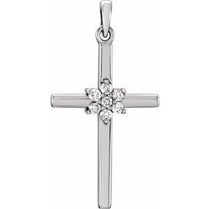 14K White Gold 1/10 CTW Natural Diamond Cross Pendant