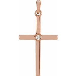 14K Rose Gold .02 CT Natural Diamond Cross Pendant