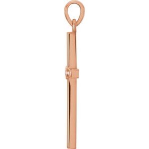 14K Rose Gold .02 CT Natural Diamond Cross Pendant