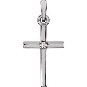 14K White Gold Natural White Sapphire Cross Pendant