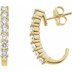 14K Yellow Gold 1 CTW Natural Diamond J-Hoop Earrings