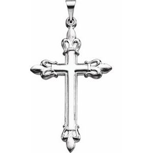 Platinum 35x23 mm Fleur-de-Lis Cross Pendant