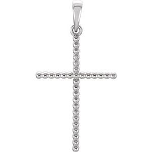 14K White Gold Beaded Cross Pendant