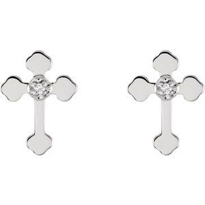 14K White Gold .01 CTW Natural Diamond Cross Earrings