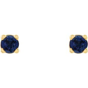 14K Yellow Gold 2.5 mm Lab-Grown Blue Sapphire Earrings