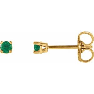 14K Yellow Gold 2.5 mm Lab-Grown Emerald Earrings