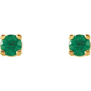 14K Yellow Gold 2.5 mm Lab-Grown Emerald Earrings