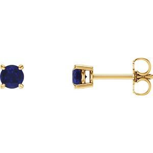 14K Yellow Gold 4 mm Lab-Grown Blue Sapphire Earrings