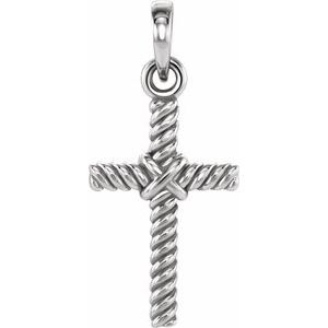 14K White Gold 13.5x8.6 mm Rope Cross Pendant