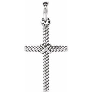 Platinum 17.5x11.3 mm Rope Cross Pendant