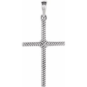 14K White Gold 31.9x16.2 mm Rope Cross Pendant