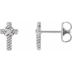 14K White Gold Rope Cross Earrings