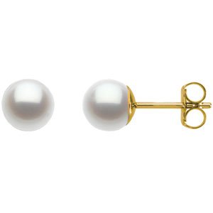 14K Yellow Cultured White Freshwater Pearl Earrings