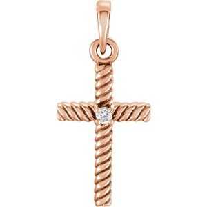 14K Rose Gold .015 CT Natural Diamond Cross Pendant
