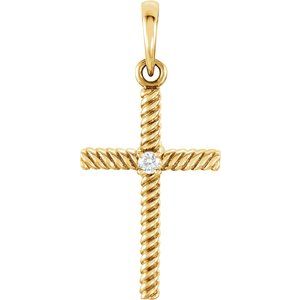 14K Yellow Gold .02 CT Natural Diamond Cross Pendant