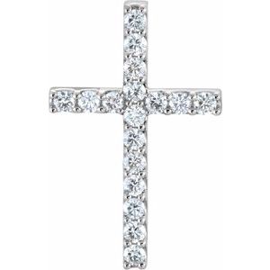 14K White Gold 5/8 CTW Natural Diamond Petite Cross Pendant