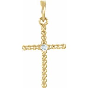 14K Yellow Gold 24.8x12.2 mm .02 CTW Natural Diamond Beaded Cross Pendant