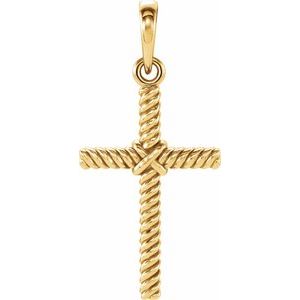 14K Yellow Gold 17.5x11.3 mm Rope Cross Pendant