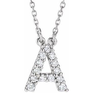 14K White Gold 1/8 CTW Natural Diamond Initial A 16" Necklace