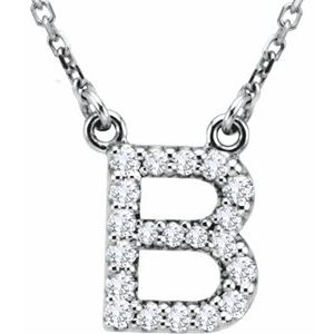 14K White Gold 1/8 CTW Natural Diamond Initial B 16" Necklace