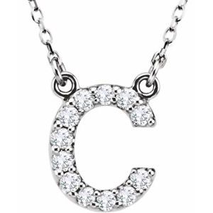 14K White Gold 1/8 CTW Natural Diamond Initial C 16" Necklace