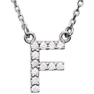 14K White Gold 1/8 CTW Natural Diamond Initial F 16" Necklace