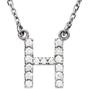 14K White Gold 1/8 CTW Natural Diamond Initial H 16" Necklace