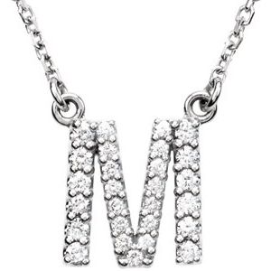 14K White Gold 1/6 CTW Natural Diamond Initial M 16" Necklace