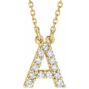 14K Yellow Gold 1/8 CTW Natural Diamond Initial A 16" Necklace