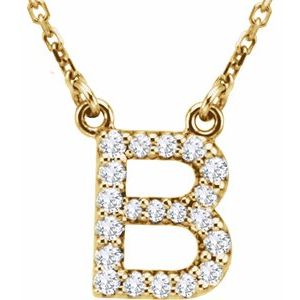 14K Yellow Gold 1/8 CTW Natural Diamond Initial B 16" Necklace