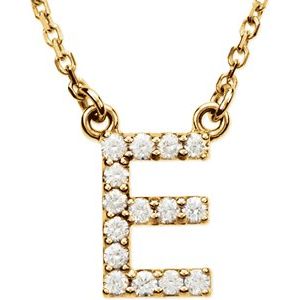 14K Yellow Gold 1/8 CTW Natural Diamond Initial E 16" Necklace