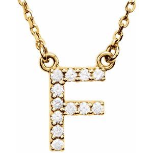 14K Yellow Gold 1/8 CTW Natural Diamond Initial F 16" Necklace