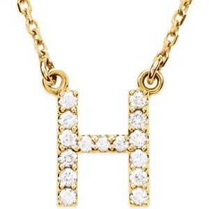 14K Yellow Gold 1/8 CTW Natural Diamond Initial H 16" Necklace