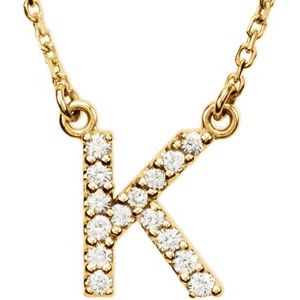 14K Yellow Gold 1/8 CTW Natural Diamond Initial K 16" Necklace