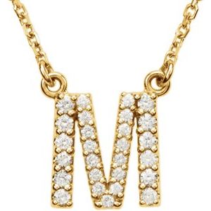 14K Yellow Gold 1/8 CTW Natural Diamond Initial M 16" Necklace
