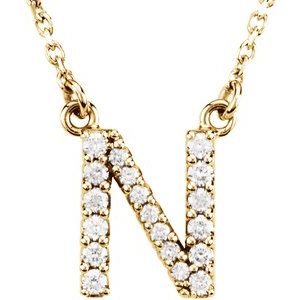 14K Yellow Gold 1/8 CTW Natural Diamond Initial N 16" Necklace