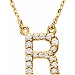 14K Yellow Gold 1/8 CTW Natural Diamond Initial R 16" Necklace