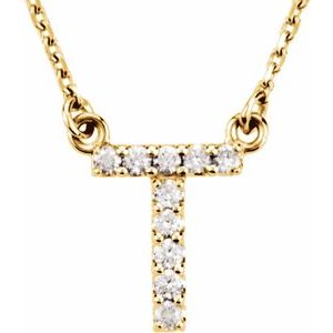 14K Yellow Gold 1/10 CTW Natural Diamond Initial T 16" Necklace