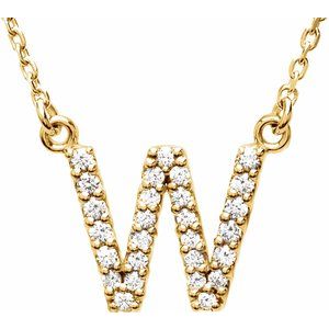 14K Yellow Gold 1/8 CTW Natural Diamond Initial W 16" Necklace