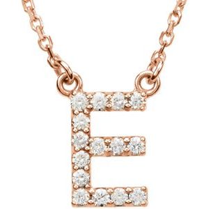 14K Rose Gold 1/8 CTW Natural Diamond Initial E 16" Necklace