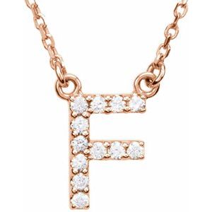 14K Rose Gold 1/8 CTW Natural Diamond Initial F 16" Necklace