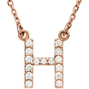 14K Rose Gold 1/8 CTW Natural Diamond Initial H 16" Necklace