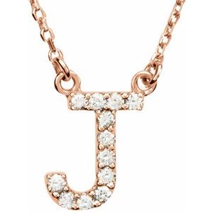 14K Rose Gold 1/10 CTW Natural Diamond Initial J 16" Necklace