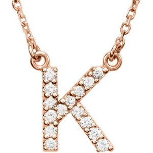 14K Rose Gold 1/8 CTW Natural Diamond Initial K 16" Necklace