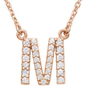 14K Rose Gold 1/6 CTW Natural Diamond Initial M 16" Necklace