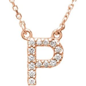 14K Rose Gold 1/8 CTW Natural Diamond Initial P 16" Necklace