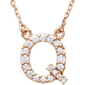 14K Rose Gold 1/8 CTW Natural Diamond Initial Q 16" Necklace