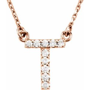 14K Rose Gold 1/10 CTW Natural Diamond Initial T 16" Necklace