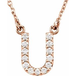 14K Rose Gold 1/8 CTW Natural Diamond Initial U 16" Necklace